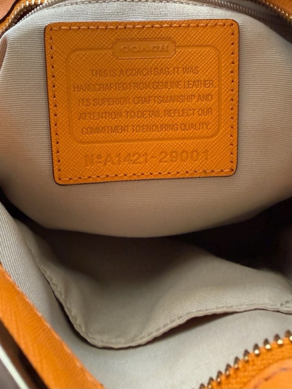 Coach Crossgrain Leather Zip Top Tote 28904 Orange Leather Crossbody Bag - Picture 6 of 8